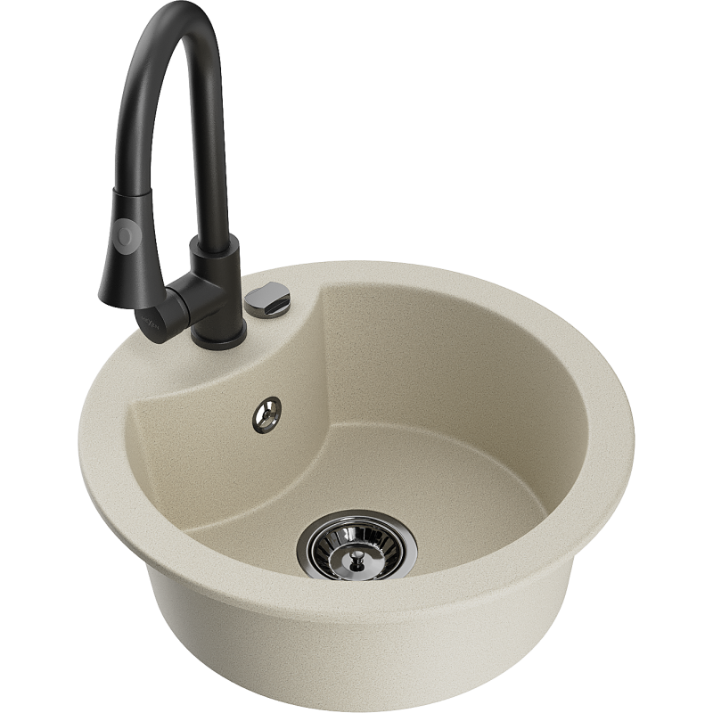 Mexen Diego 1-bowl granite sink with Elia kitchen tap, beige - 6512-69-670101-70