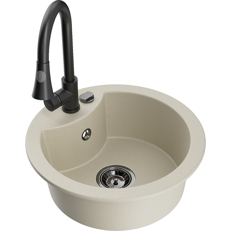 Mexen Diego 1-compartment granite sink with a kitchen mixer tap Elia, Beige - 6512-69-670101-70