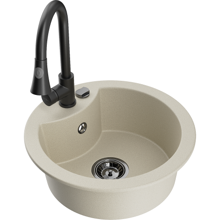 Mexen Diego 1-bowl granite sink with Elia kitchen tap, beige - 6512-69-670101-70