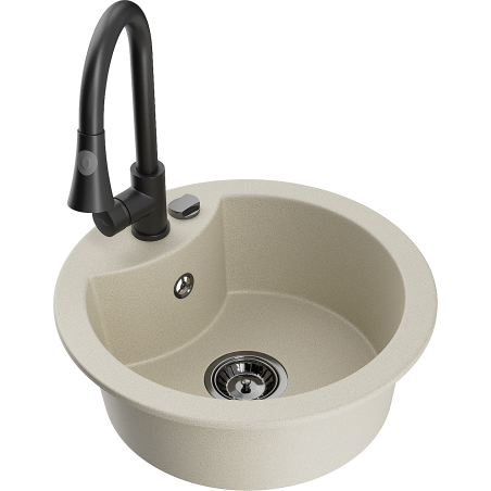 Mexen Diego granite kitchen sink 1-bowl with Elia kitchen faucet, beige - 6512-69-670101-70