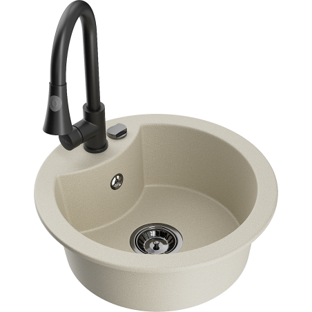 Mexen Diego granite sink 1-bowl with kitchen faucet Elia, beige - 6512-69-670101-70