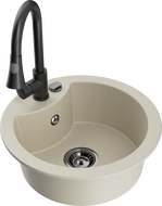 Mexen Diego 1-bowl granite sink with Elia kitchen tap, beige - 6512-69-670101-70