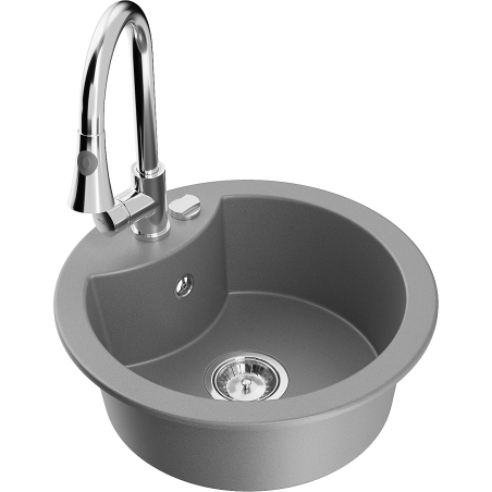 Mexen Diego 1-bowl granite kitchen sink with Elia kitchen faucet, gray - 6512-71-670101-00