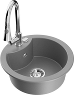 Mexen Diego 1-bowl granite kitchen sink with Elia kitchen faucet, gray - 6512-71-670101-00
