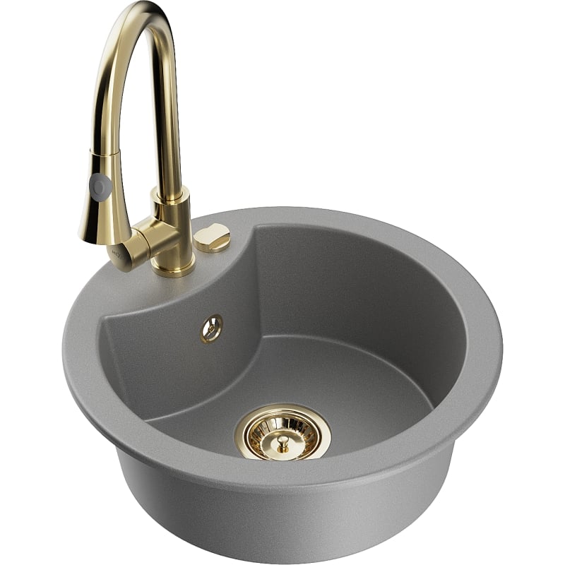Mexen Diego 1-bowl granite sink with Elia kitchen faucet, gray - 6512-71-670101-50