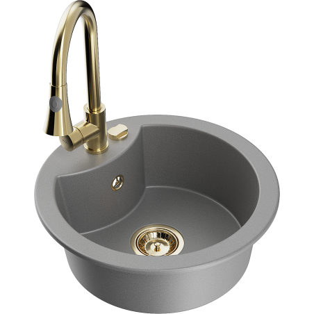 Mexen Diego 1-bowl granite sink with Elia kitchen faucet, gray - 6512-71-670101-50