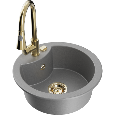 Mexen Diego 1-bowl granite sink with Elia kitchen tap, grey - 6512-71-670101-50