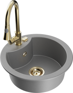 Mexen Diego 1-bowl granite sink with Elia kitchen tap, grey - 6512-71-670101-50