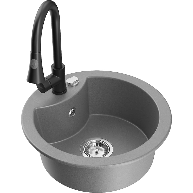 Mexen Diego 1-bowl granite sink with Elia kitchen faucet, gray - 6512-71-670101-70