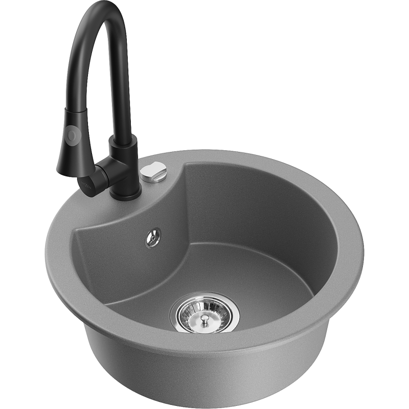 Mexen Diego 1-bowl Granite Sink with Elia Kitchen Tap, Grey - 6512-71-670101-70