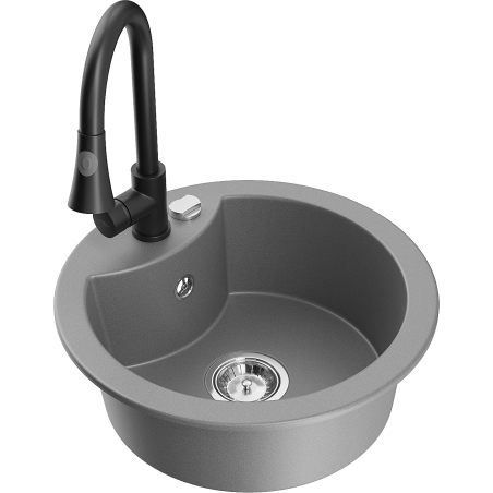 Mexen Diego 1-bowl Granite Sink with Elia Kitchen Tap, Grey - 6512-71-670101-70