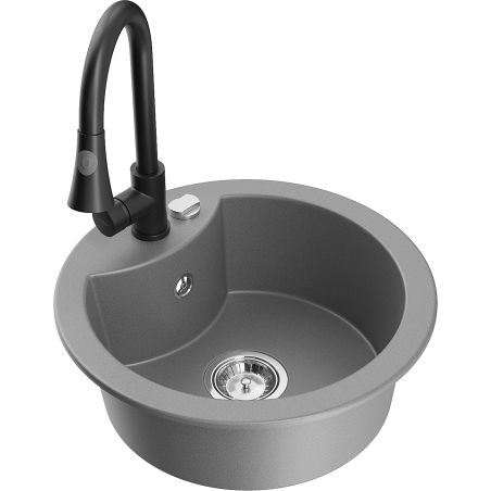Mexen Diego single-bowl granite sink with Elia kitchen faucet, gray - 6512-71-670101-70