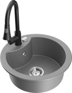 Mexen Diego single-bowl granite sink with Elia kitchen faucet, gray - 6512-71-670101-70