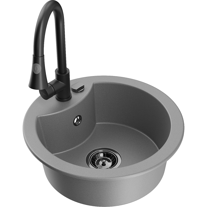 Mexen Diego single-bowl granite sink with Elia kitchen tap, grey - 6512-71-670101-70-B