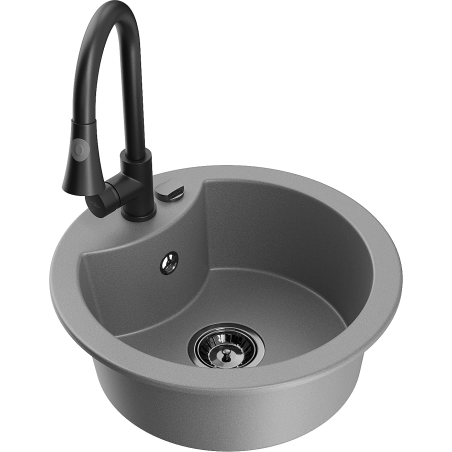 Mexen Diego single-bowl granite sink with Elia kitchen tap, grey - 6512-71-670101-70-B