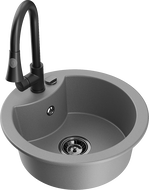 Mexen Diego 1-compartment granite sink with a kitchen mixer tap Elia, Grey - 6512-71-670101-70-B