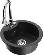 Mexen Diego granite kitchen sink 1-bowl with Elia kitchen faucet, black/silver metallic - 6512-73-670101-00