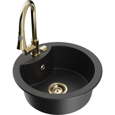 Mexen Diego 1-bowl granite sink with Elia kitchen tap, black/silver metallic - 6512-73-670101-50