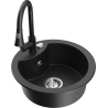 Mexen Diego granite kitchen sink 1-bowl with Elia kitchen faucet, black/silver metallic - 6512-73-670101-70
