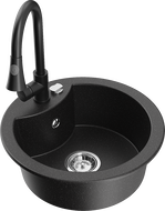Mexen Diego granite sink 1-bowl with Elia kitchen faucet, black/silver metallic - 6512-73-670101-70