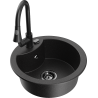 Mexen Diego 1-bowl granite sink with Elia kitchen faucet, black/silver metallic - 6512-73-670101-70-B