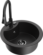 Mexen Diego 1-bowl granite sink with Elia kitchen faucet, black/silver metallic - 6512-73-670101-70-B