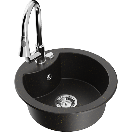 Mexen Diego one-bowl granite sink with Elia kitchen tap, black/gold metallic - 6512-75-670101-00
