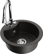 Mexen Diego granit sink single-bowl with kitchen faucet Elia, black/golden metallic - 6512-75-670101-00
