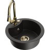 Mexen Diego 1-bowl granite sink with Elia kitchen faucet, black/gold metallic - 6512-75-670101-50
