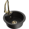 Mexen Diego granite kitchen sink 1-bowl with Elia kitchen faucet, black/gold metallic - 6512-75-670101-50