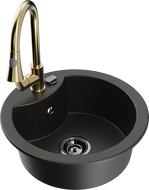 Mexen Diego 1-compartment granite sink with a kitchen mixer tap Elia, Black/Gold metallic - 6512-75-670101-50-B