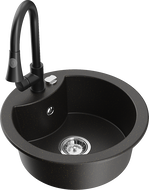 Mexen Diego granite sink 1-bowl with Elia kitchen tap, black/gold metallic - 6512-75-670101-70