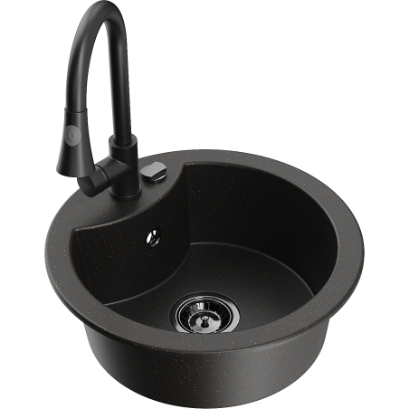 Mexen Diego 1-bowl granite sink with Elia kitchen faucet, black/gold metallic - 6512-75-670101-70-B