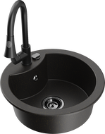 Mexen Diego 1-compartment granite sink with a kitchen mixer tap Elia, Black/Gold metallic - 6512-75-670101-70-B