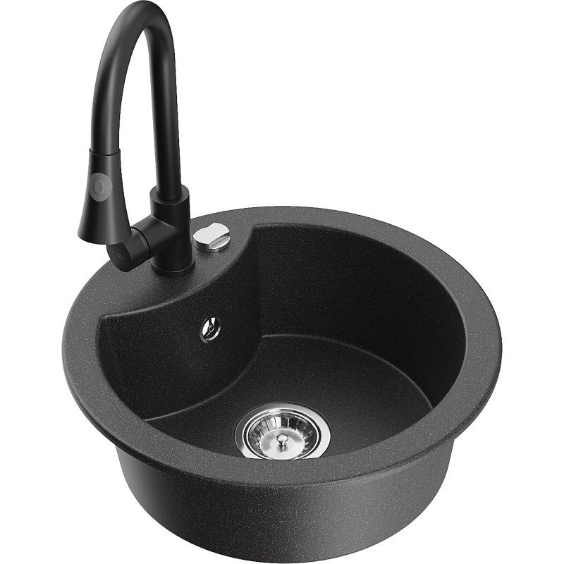 Mexen Diego 1-compartment granite sink with a kitchen mixer tap Elia, spotted black - 6512-76-670101-70