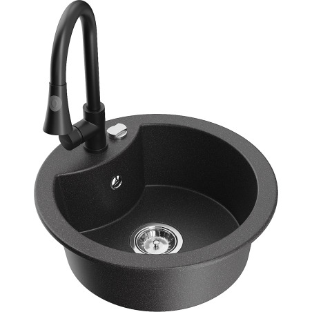Mexen Diego 1-bowl granite sink with kitchen faucet Elia, black speckled - 6512-76-670101-70