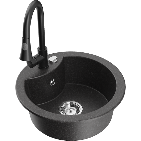 Mexen Diego granite single-bowl kitchen sink with Elia faucet, speckled black - 6512-76-670101-70