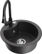 Mexen Diego granite sink 1-bowl with Elia kitchen tap, speckled black - 6512-76-670101-70