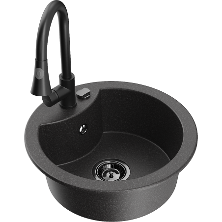 Mexen Diego 1-bowl granite sink with Elia kitchen faucet, speckled black - 6512-76-670101-70-B
