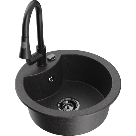 Mexen Diego granite sink 1-bowl with Elia kitchen faucet, black speckled - 6512-76-670101-70-B