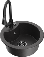 Mexen Diego 1-bowl granite sink with Elia kitchen faucet, speckled black - 6512-76-670101-70-B