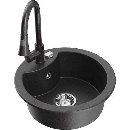 Mexen Diego 1-bowl granite sink with Elia kitchen faucet, black speckled - 6512-76-670101-76