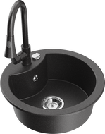 Mexen Diego 1-bowl granite kitchen sink with Elia faucet, speckled black - 6512-76-670101-76
