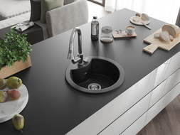 Mexen Diego 1-compartment granite sink with a kitchen mixer tap Elia, Black - 6512-77-670101-00