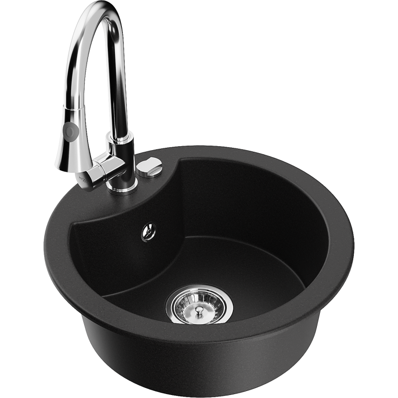Mexen Diego granite sink 1-bowl with Elia kitchen tap, black - 6512-77-670101-00