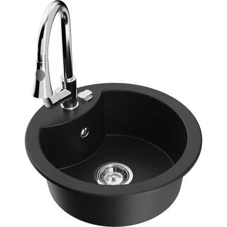 Mexen Diego 1-compartment granite sink with a kitchen mixer tap Elia, Black - 6512-77-670101-00