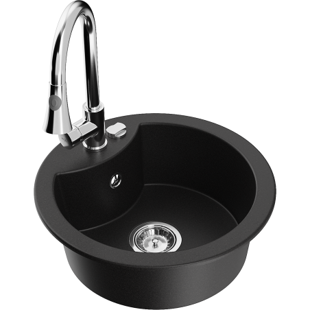 Mexen Diego granite sink 1-bowl with Elia kitchen tap, black - 6512-77-670101-00