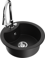 Mexen Diego granite sink 1-bowl with Elia kitchen tap, black - 6512-77-670101-00