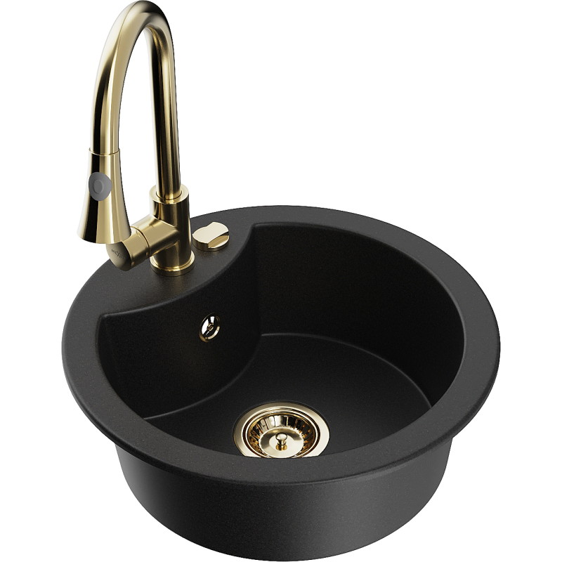 Mexen Diego 1-bowl granite sink with Elia kitchen faucet, black - 6512-77-670101-50