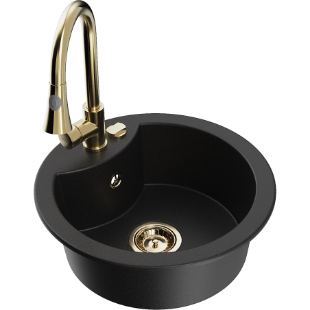 Mexen Diego single-bowl granite sink with Elia kitchen faucet, black - 6512-77-670101-50